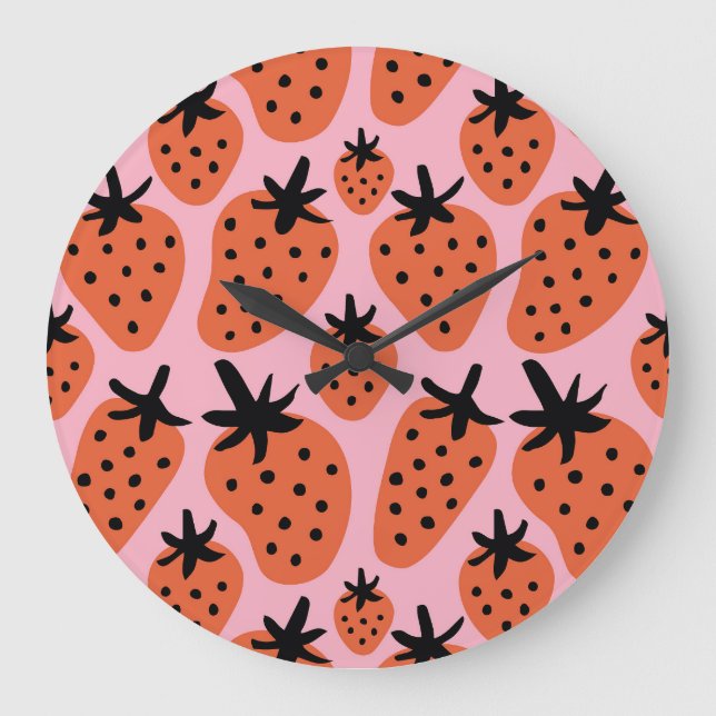 Fun strawberry, hand-drawn seamless design. large clock (Front)
