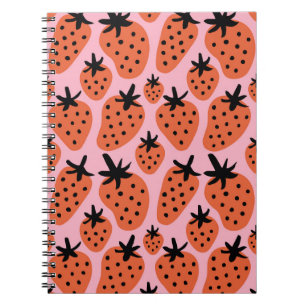 Fun strawberry, hand-drawn seamless design. notebook