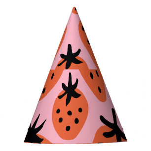 Fun strawberry, hand-drawn seamless design. party hat