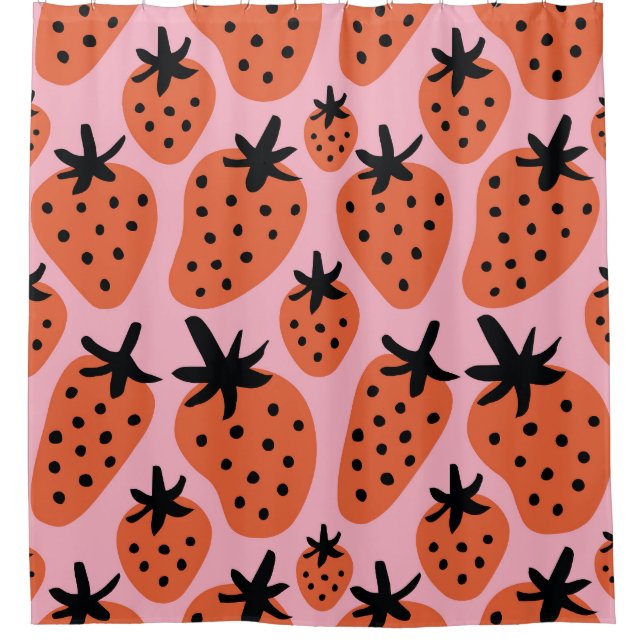 Fun strawberry, hand-drawn seamless design. shower curtain (Front)