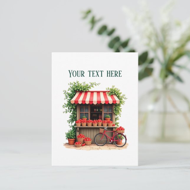 Fun strawberry vendors customisable postcard (Standing Front)