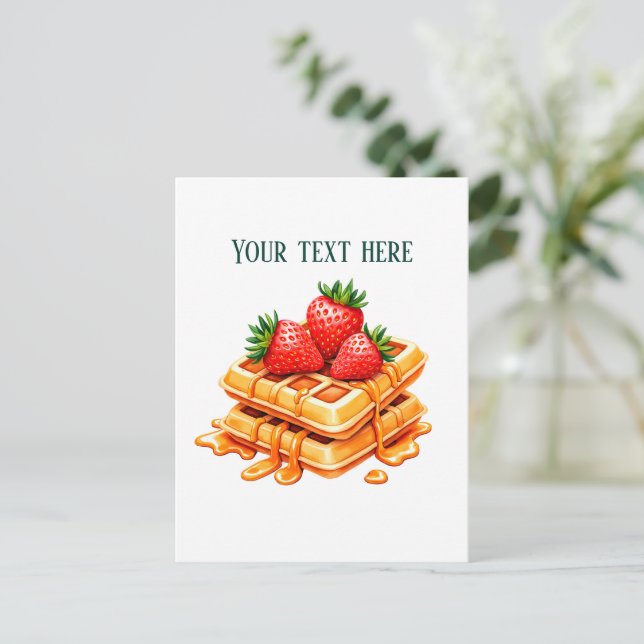 Fun strawberry waffle diner customisable postcard (Standing Front)