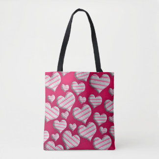 Fun Stripe Heart Hot Pink Fun Cute Pattern Design Tote Bag