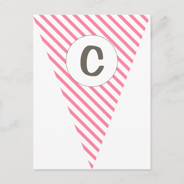 Fun Stripe Hot Pink Customisable Flag Bunting Postcard (Front)