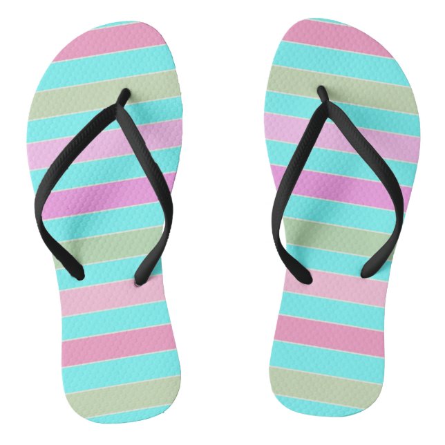 Fun striped lined lines pastel summer colours jandals (Footbed)
