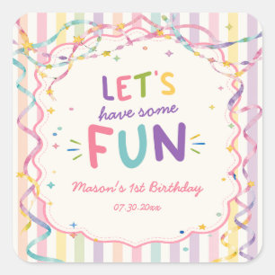 Fun Stripes Colourful Birthday Square Sticker
