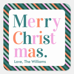 Fun Stripes Merry Christmas Square Sticker