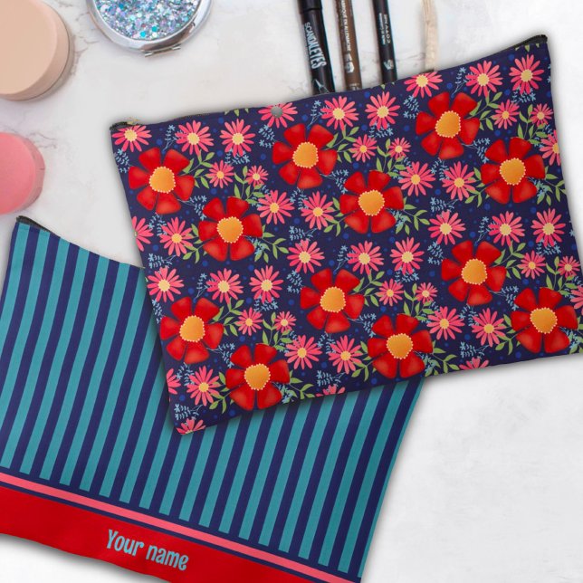 Fun Stylish Floral Stripe Pattern Accessory Bag (Creator Uploaded)