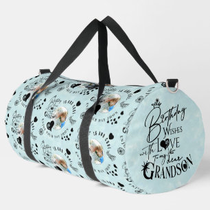 Fun Stylish Grandson Birthday Photo Lettering Duffle Bag