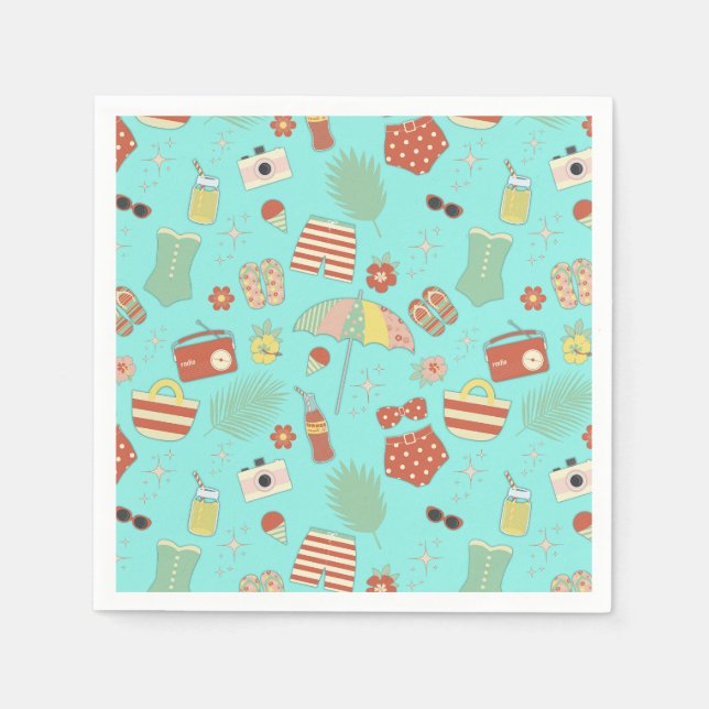 Fun Stylish Retro Vintage Summer Beach Swimsuits Napkin (Front)