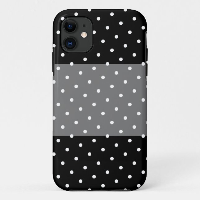 Fun Stylish Wide Polka Dotted Grey Black Stripes Case-Mate iPhone Case (Back)