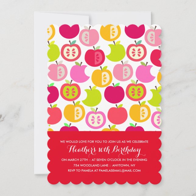 Fun Summer Apples Custom Colours Birthday Party Invitation (Front)