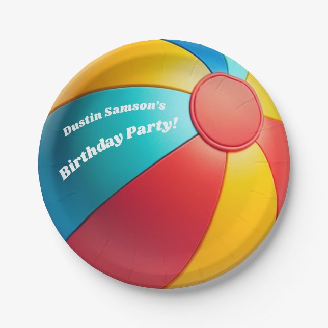 Fun Summer Beach Ball Volleyball Birthday Party Paper Plate (Front)
