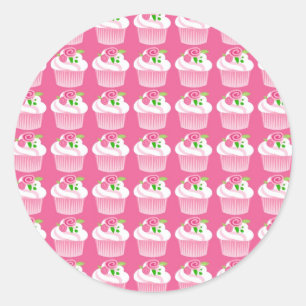 Fun Summer Birthday Hot Pink Cupcake Pattern Classic Round Sticker