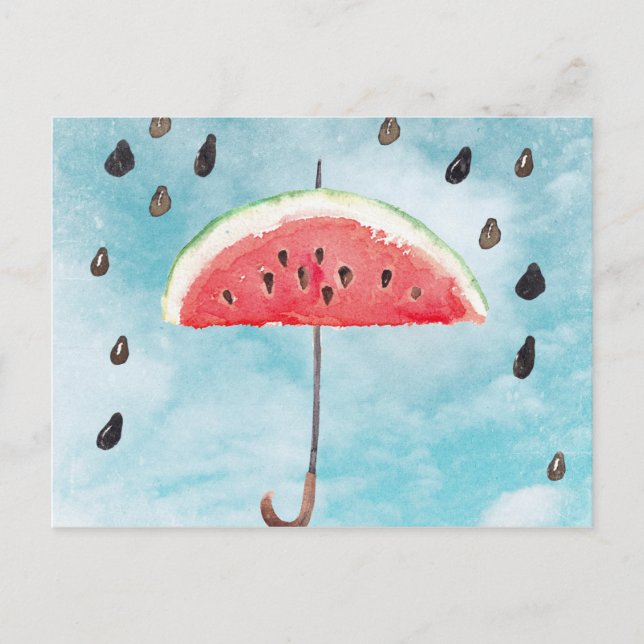 Fun Summer Fresh Melon Fruit Rain Postcard (Front)