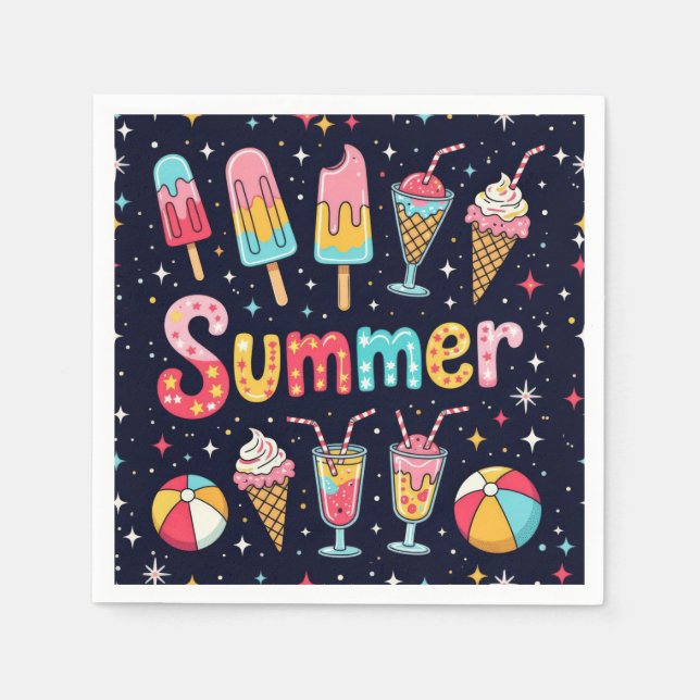 Fun Summer Graphics On Black Napkin (Front)