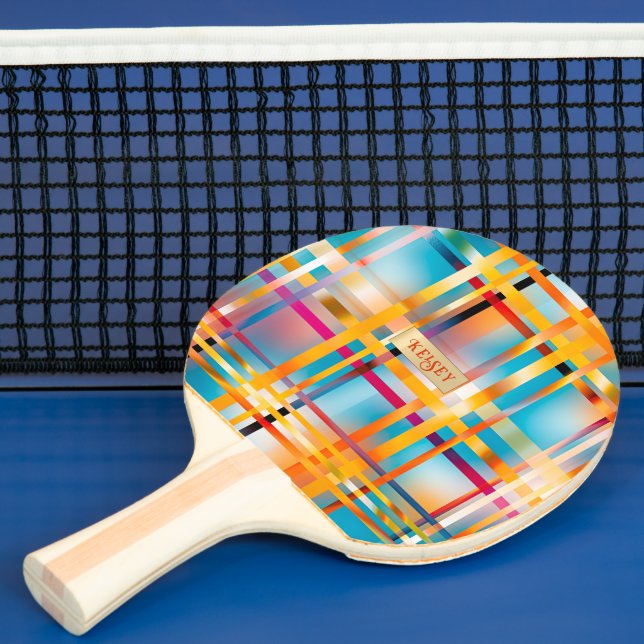 Fun Summer Personalised Colourful Blue Pink & Gold Ping Pong Paddle (Insitu)