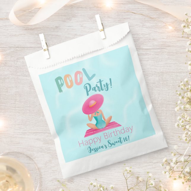 Fun Summer Pool Party Watercolor Sweet 16 Favour Bags (Clipped)