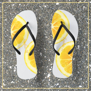 FUN SUMMER SUNNY YELLOW TROPICAL LEMON FRUIT SLICE JANDALS