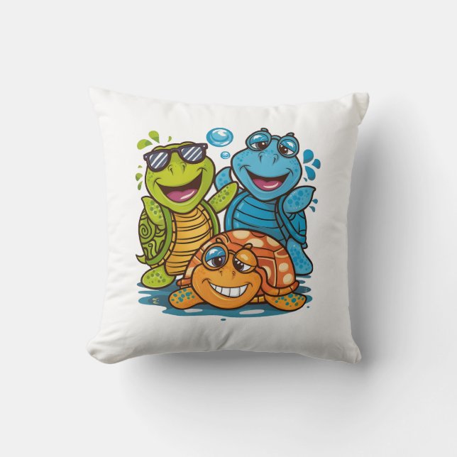 Fun Summer Turtles Squad Kids Beach Design Cushion (Front)