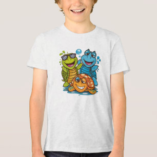 Fun Summer Turtles Squad Kids Beach Design Tri-Blend Shirt