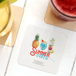 Fun Summer Vibes Vibrant Cocktails Birthday Party Square Paper Coaster