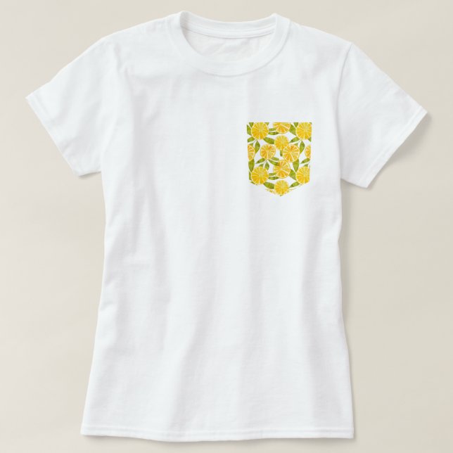 Fun Summery Fresh Lemon Slices Pocket T-Shirt (Design Front)