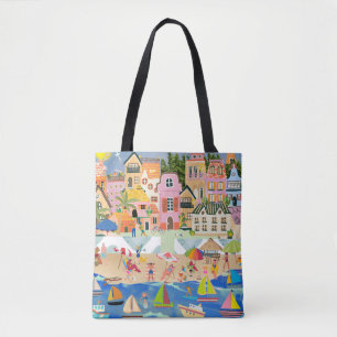Fun Sunny Beach Town Happy Vacation Tourist Tote Bag