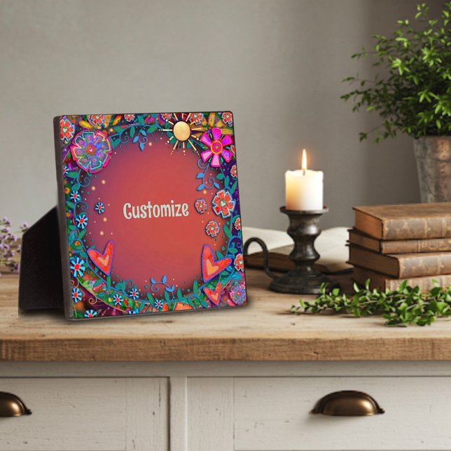 Fun Sunshine Floral Heart Whimsical Personalised  Plaque (Creator Uploaded)