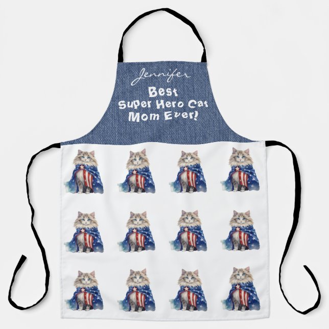 Fun Super Hero Cat All-Over Print Apron (Front)