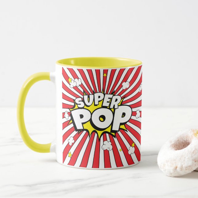 Fun SUPER POP! Pun | Popcorn and Stars |  Mug (With Donut)