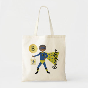Fun Superhero Halloween Treats Monogram Name Tote Bag