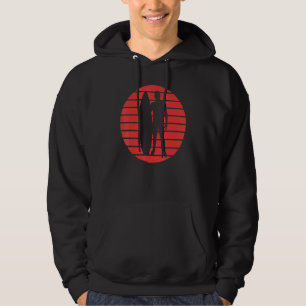 Fun Surfer With Board Silhouette On A Red Sunset B Hoodie