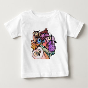 Fun Surprised Colourful Owls Painting Cartoon  Baby T-Shirt