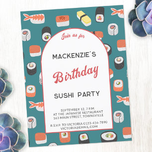 Fun Sushi Birthday Party Invitation Postcard