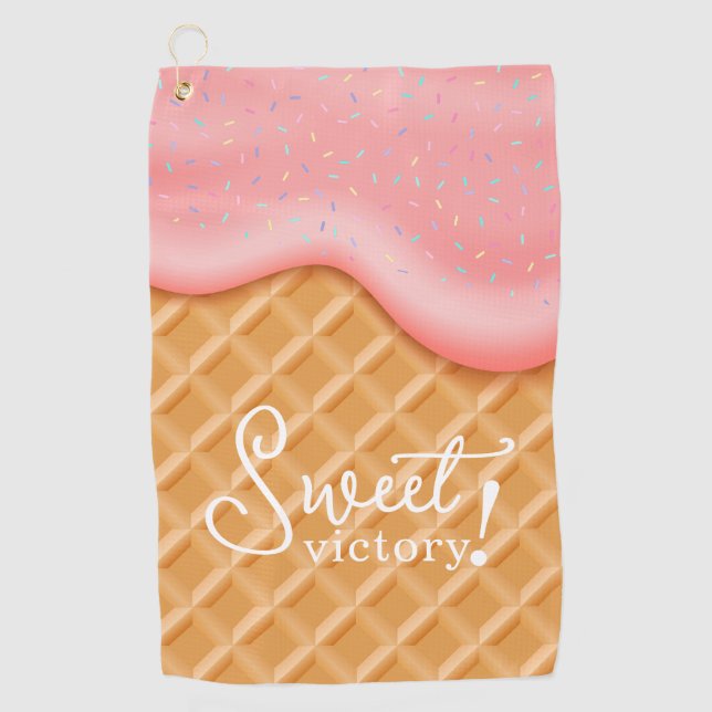 Fun Sweet Victory Ice Cream Cone Sprinkles Pink Golf Towel (Front)