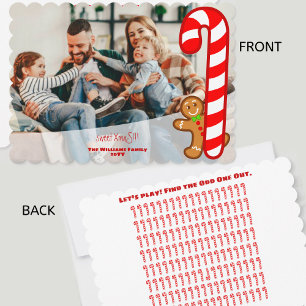 Fun sweet XmaS Gingerbread-Candy Cane-Odd One Out Holiday Card