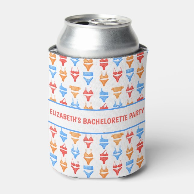 Fun Swimsuit Pool Party Personalised Bachelorette Can Cooler (Can Front)