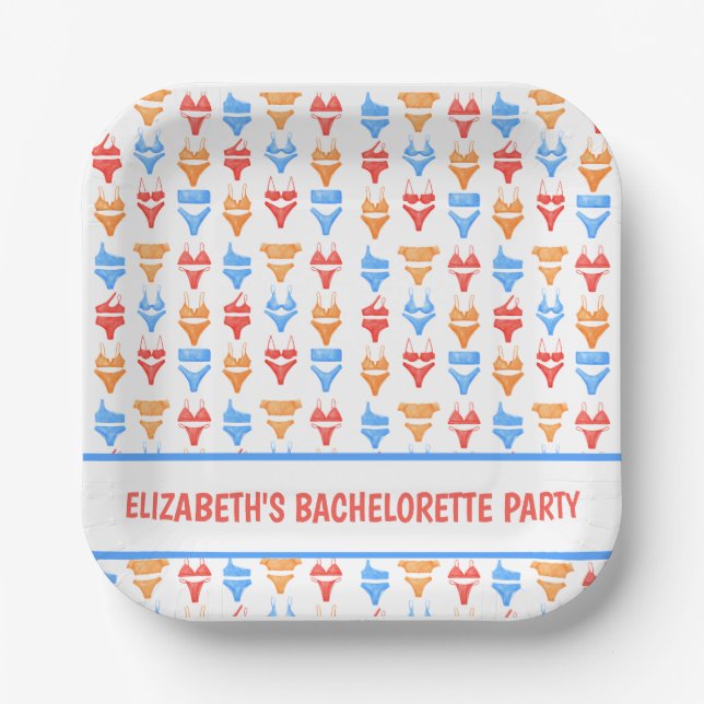 Fun Swimsuit Pool Party Personalised Bachelorette Paper Plate (Front)