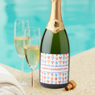 Fun Swimsuit Pool Party Personalised Bachelorette Sparkling Wine Label