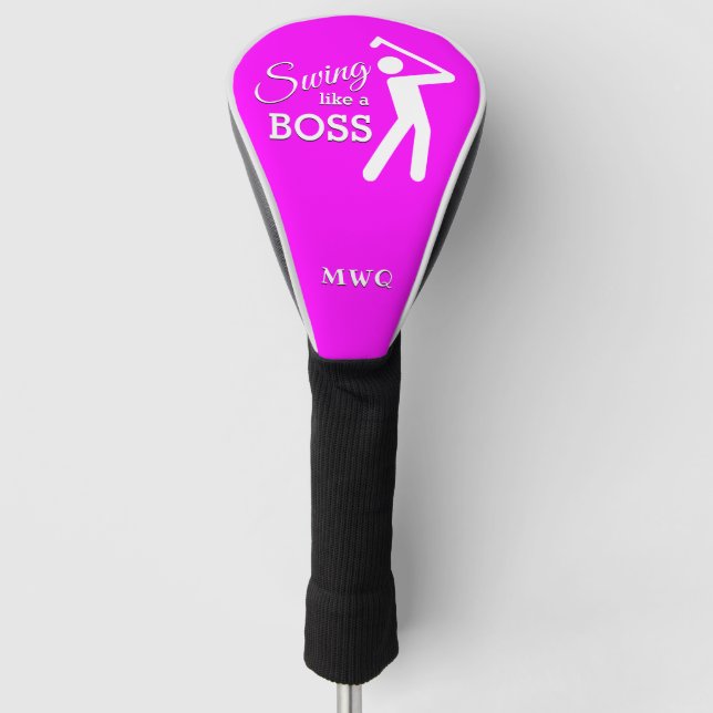 Fun SWING LIKE A BOSS Pink Monogram DRIVER Golf Head Cover (Front)