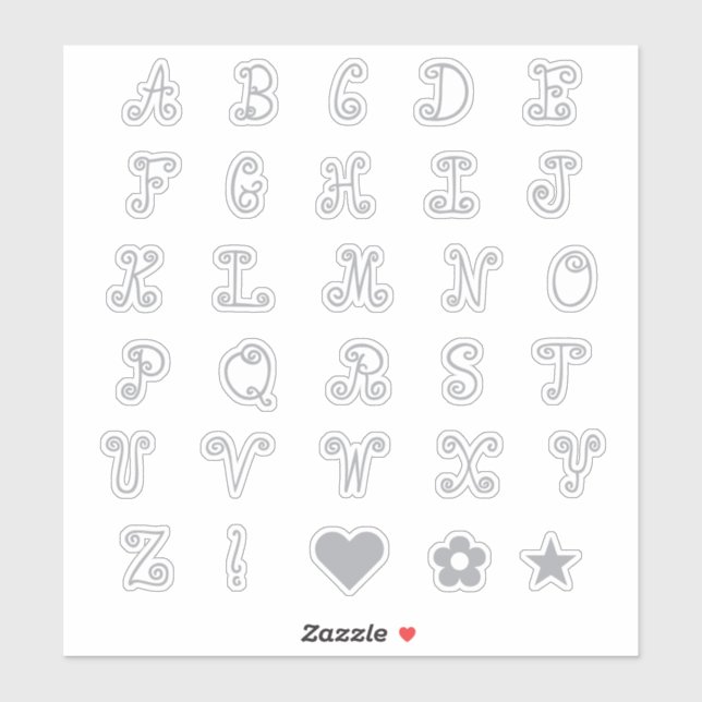 Fun Swirly Silver Alphabet Initial Monogram Letter (Sheet)