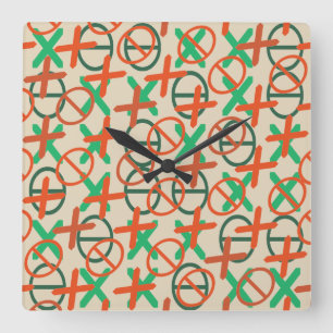 Fun Symbols Pattern Green and Orange Custom Colour Square Wall Clock