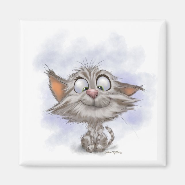 Fun Tabby Kitten Cartoon Magnet (Front)