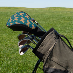 Fun Tan Doodle Dog on Dark Blue Green Golf Head Cover