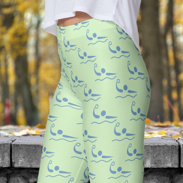 Fun Tea Green Womens Water Polo Pattern Leggings (Womens Water Polo on Tea Green Leggings)