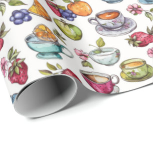 Fun tea party tiled  wrapping paper