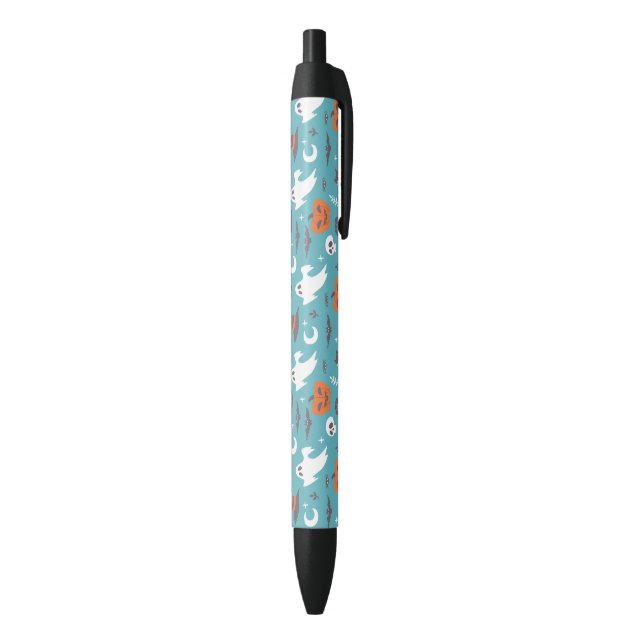 Fun Teal Doodle Halloween Pattern Black Ink Pen (Bottom (Vertical))