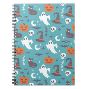 Fun Teal Doodle Halloween Pattern Notebook
