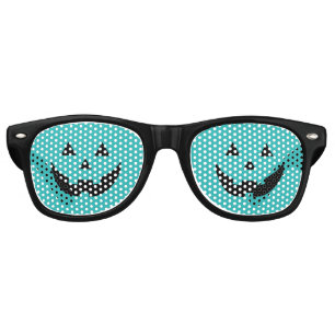 Fun teal Jack o lantern pumpkin face Halloween Retro Sunglasses